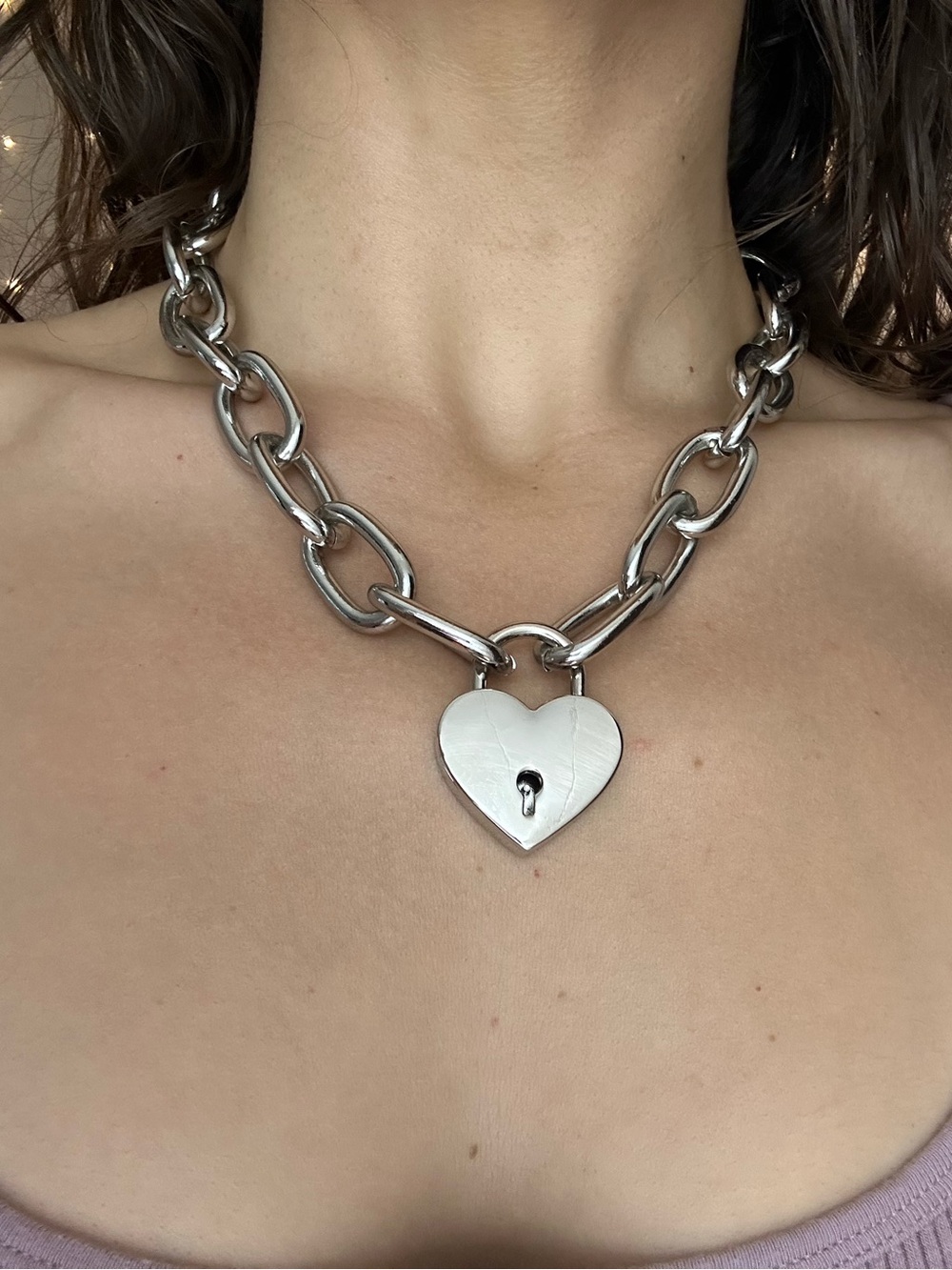 House of Wolves thick chain heart padlock necklace and bracelet set - Picture 2 of 6